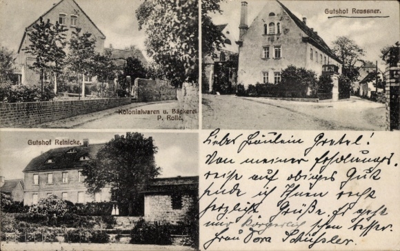 Postcard Rottelsdorf Gerbstedt in Saxony-Anhalt, Reinicke estate, Reussner estate, colonial goods, etc.