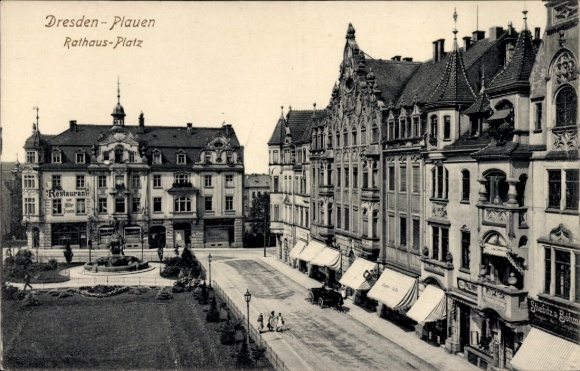 Postcard Dresden Plauen, Town Hall Square
