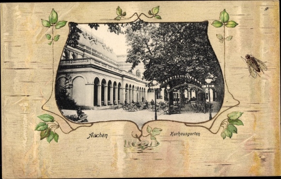 Passepartout PC Chromo-Litho Aachen in North Rhine-Westphalia, Kurhausgarten, fly, tendrils of leaves