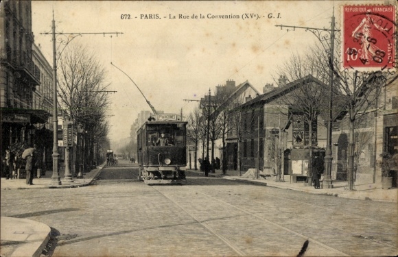 Ansichtkaart Parijs XV., Rue de la Convention, tram