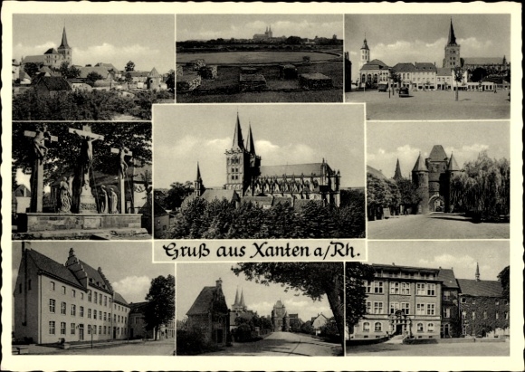 Ak Xanten am Niederrhein, Kleine Stadtszenen, Kathedrale, Statuen,  Gebäude, Landschaft