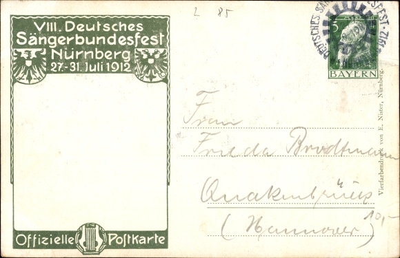 Coat of arms artist PC Schmidt, C., Nuremberg, 50th anniversary of the German Singers&#39; Association 1912, Singers&#39; Association Festival
