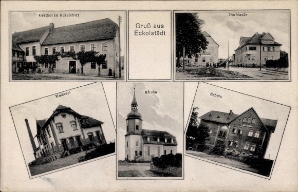 Ak Eckolstädt Bad Sulza in Thüringen, Gasthof, Dorfstraße, Molkerei, Kirche, Schale