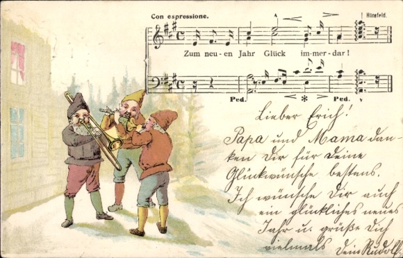 Song Chromo-Litho Happy New Year, Musical Dwarves