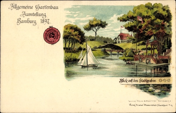 Chromo-Litho Hamburg Mitte Altstadt, General Horticultural Exhibition 1897, Stadtgraben