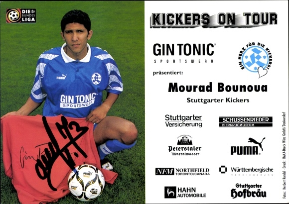 Karta autografu piłkarza Mourada Bounoua, Stuttgarter Kickers, autograf