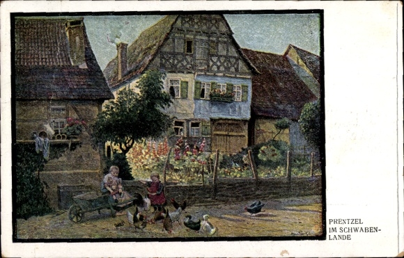 Artysta KP Prentzel, Hans, W Szwabii, Domy, Kury