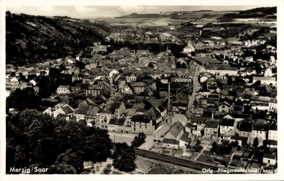 Postcard Merzig on the Saar, aerial photograph of Saar, with city view, 1939