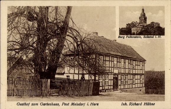 Ak Meisdorf Falkenstein in de Harz, Gasthof zum Gartenhaus, kasteel Falkenstein