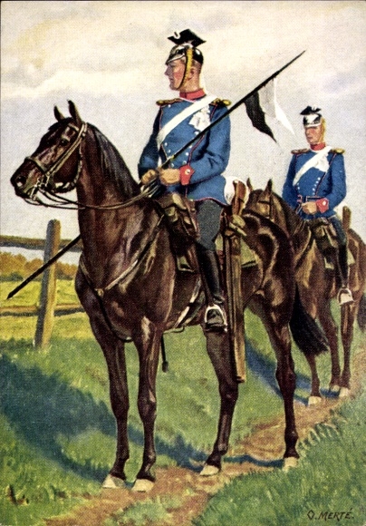 Artist Postcard Merte, Uhlan Regiment Grand Duke Friedrich of Baden No. 7
