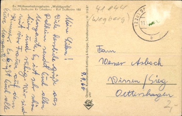 Postcard Dalheim Wegberg, ev. Mothers' convalescent home Waldquelle