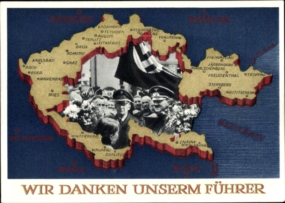 Postal stationery Postcard We thank our Führer, Sudetenland, Bohemia, Moravia, Hitler