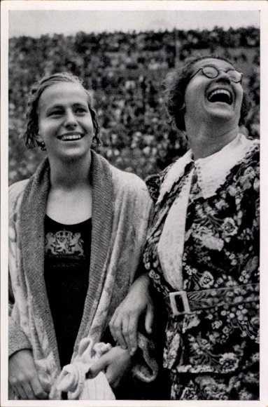 Collector's picture from the 1936 Olympics, swimmer Dina Senff and her coach