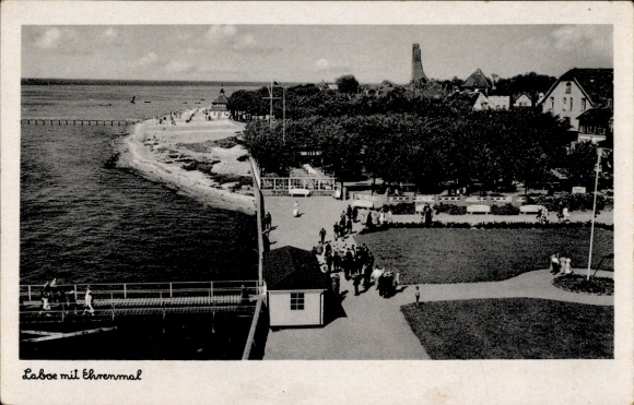 Postcard Baltic Sea resort Laboe, pier, naval memorial, parks