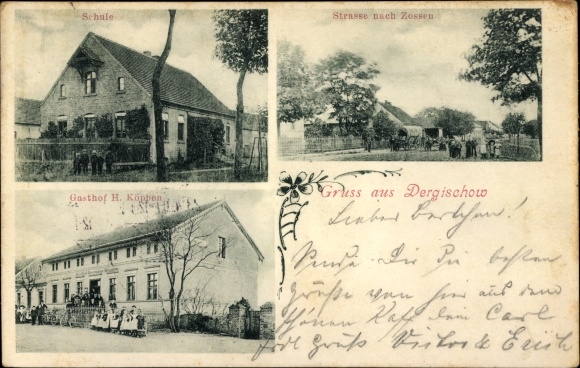 Postcard Dergischow Horstfelde Zossen in Brandenburg, school, inn