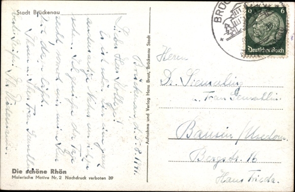 Postcard Bad Brueckenau in the Sinn Valley of Lower Franconia, Panorama with Dreistelzberg