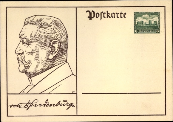 KP pocztowa Prezydent Rzeszy Paul von Hindenburg, portret