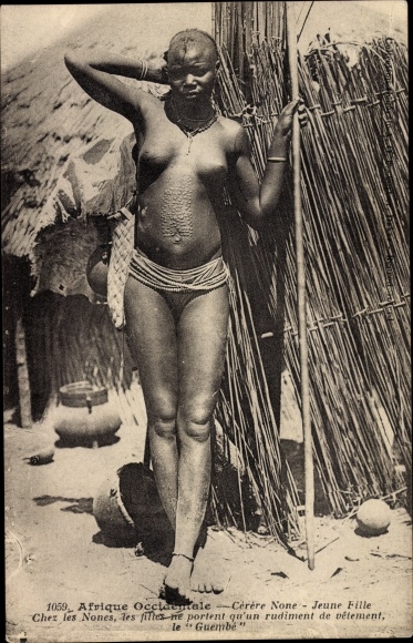 Postcard Afrique Occidentale, Bare-breasted African woman with decorative scars, Cerere None
