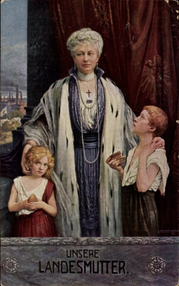 Künstler Ak Fischer, Art., Kaiserin Auguste Viktoria mit zwei Kindern, Landesmutter