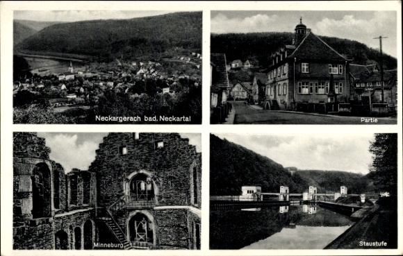 Ak Neckargerach im Neckar Odenwald Kreis, Minneburg, Staustufe