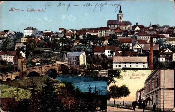 Postcard Silver Mies Region Pilsen, Stadtbild, K. k. Kavallerie Kaserne