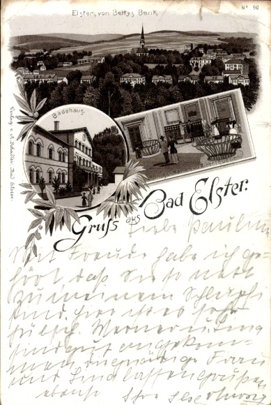 Postcard Bad Elster in the Vogtland, landscape, buildings, greetings from Bad Elster