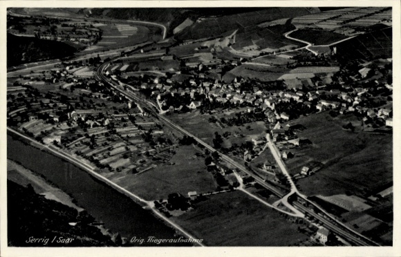 Postcard Serrig on the Saar, aerial photograph