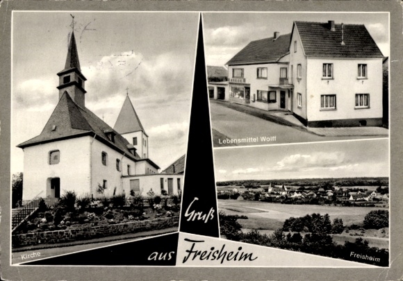 Postcard Freisheim Berg near Ahrweiler Rhineland Palatinate, church, food Wolff, panorama, church