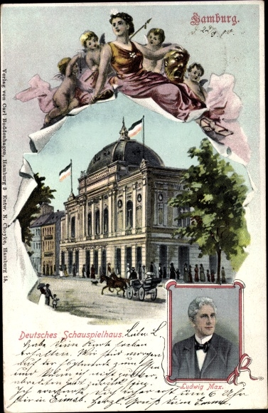 Chromo-Litho Hamburg Mitte St. Georg, Deutsches Schauspielhaus, Engel, Ludwig Max