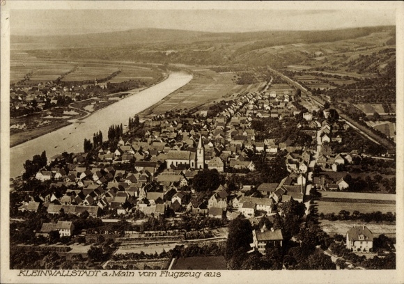 Postcard Kleinwallstadt in Lower Franconia, aerial photograph