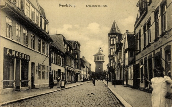 Postcard Rendsburg in Schleswig Holstein, Kronprinzenstraße, city view, buildings, people