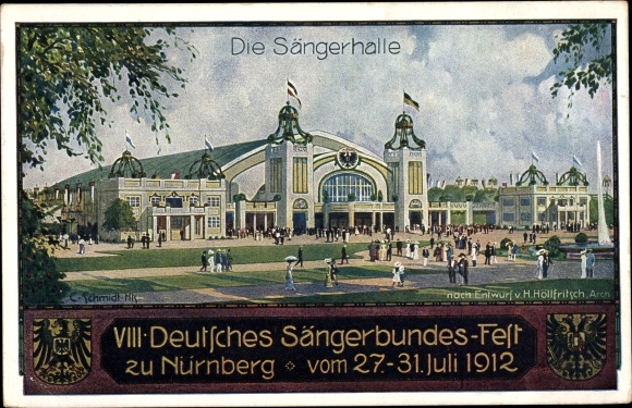 Postal stationery PC Nuremberg in Middle Franconia Bavaria, 8th German Singers&#39; Association Festival 1912, Singers&#39; Hall
