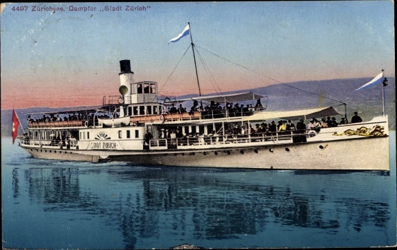 Ak-stoombootstad Zürich aan het Meer van Zürich