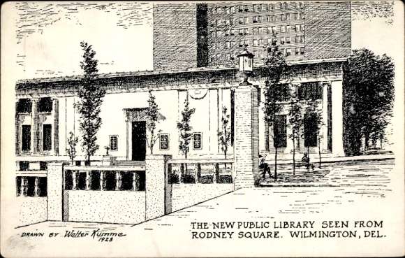Kunstenaar Briefkaart Wilmington Delaware de VS, de Nieuwe Openbare Bibliotheek