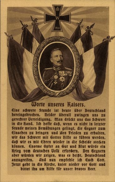 Ak Kaiser Wilhelm II., Worte unseres Kaisers, Eisernes Kreuz, Flagge des Kaiserreichs