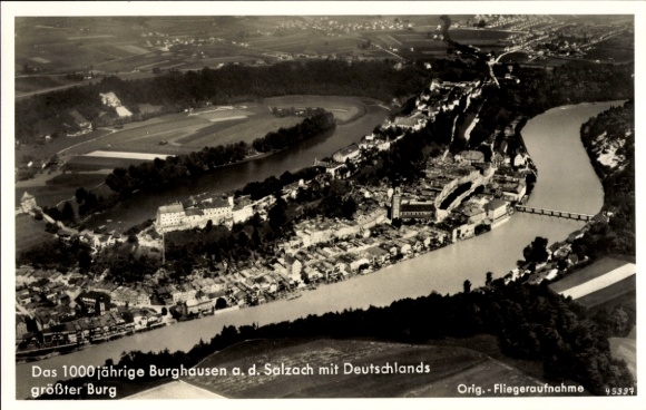 Postcard Burghausen an der Salzach Upper Bavaria, aerial photo