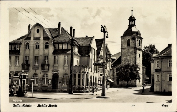 Postcard Zella Mehlis Thuringian Forest, hotel, market, church