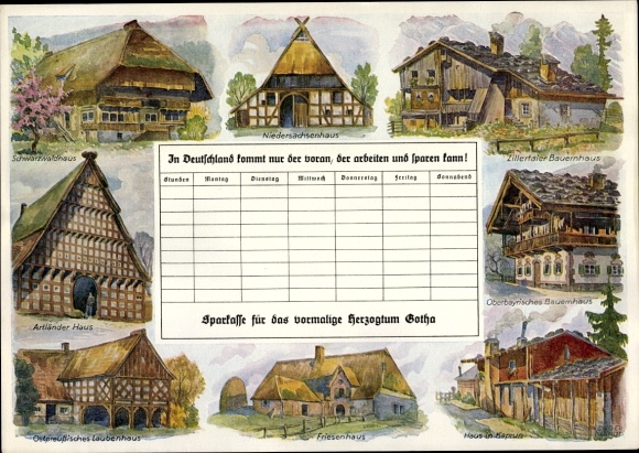 Timetable Sparkasse former Duchy Gotha - farmhouses Friesenhaus etc. around 1930