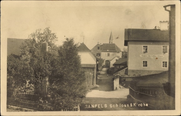 Foto Ak Ranfels Zenting in Neder-Beieren, kasteel en kerk, herberg en slager Steinheber