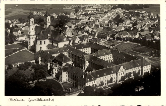 Postcard Ottobeuren Bavaria, Benedictine Abbey, aerial photograph