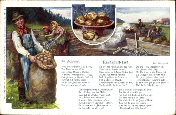 Song artist PC Schneider, Rud., Aardäppel song, potato harvest, publishing house Wilhelm Vogel, Ore Mountains