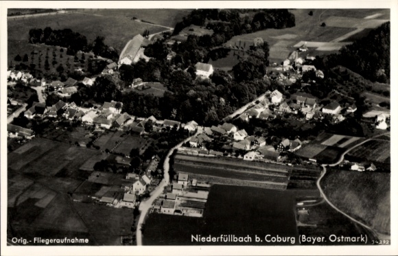 Postcard Niederfüllbach near Coburg Upper Franconia, aerial photograph