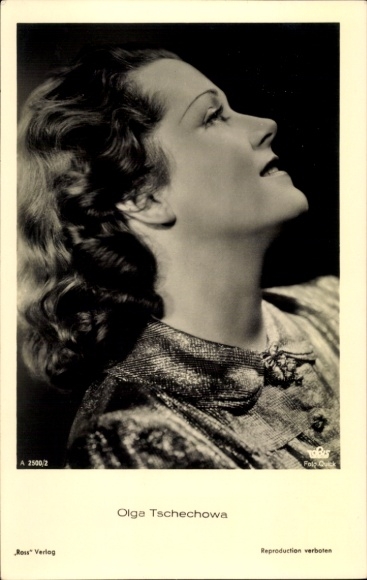 Ak Schauspielerin Olga Tschechowa, Portrait im Profil, Ross Verlag A 2500/2, Tobis, Autogramm