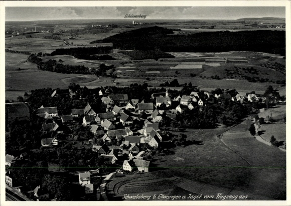 Postcard Schwabsberg Rainau an der Jagst Württemberg, aerial view of Schwabsberg, rural surroundings,