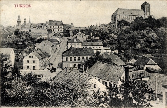 Ak Turnov Turnau Region Reichenberg, Historische Ansicht, Stadtansicht, Altstadt, Kirche, Bäume
