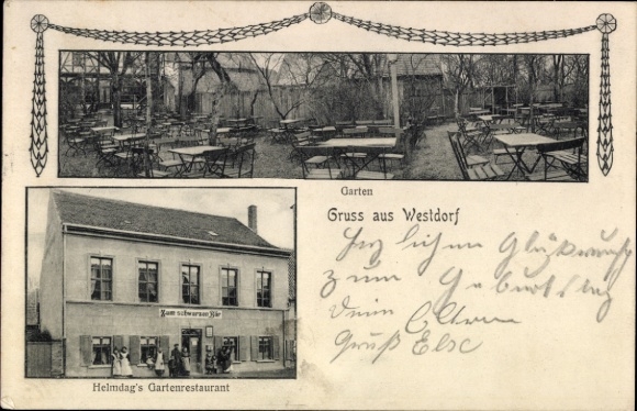 Ak Westdorf Aschersleben im Salzlandkreis, Helmdag's Gartenrestaurant
