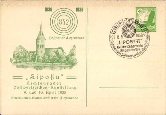Postal stationery Postcard Berlin Tempelhof Lichtenrade, Liposta, Postage Stamp Exhibition 1938
