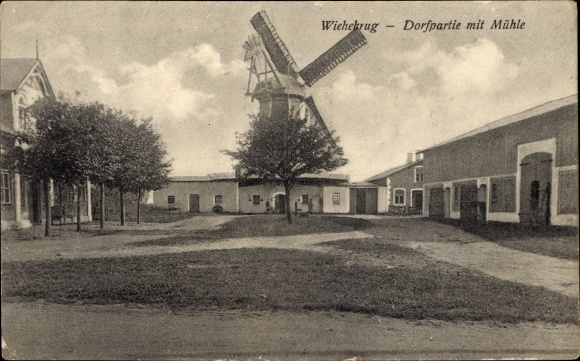 Ansichtkaart Wiehekrug Grossenwiehe Sleeswijk-Holstein, dorpsdeel met molen