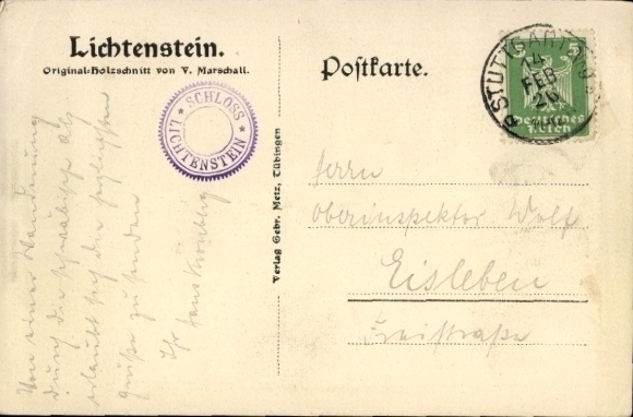Artist Postcard Honau Lichtenstein in Württemberg, Lichtenstein Castle, woodcut