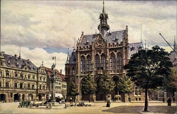 Artist PC Erfurt Thuringia, view of town hall with monument, Wiro number 2355 A